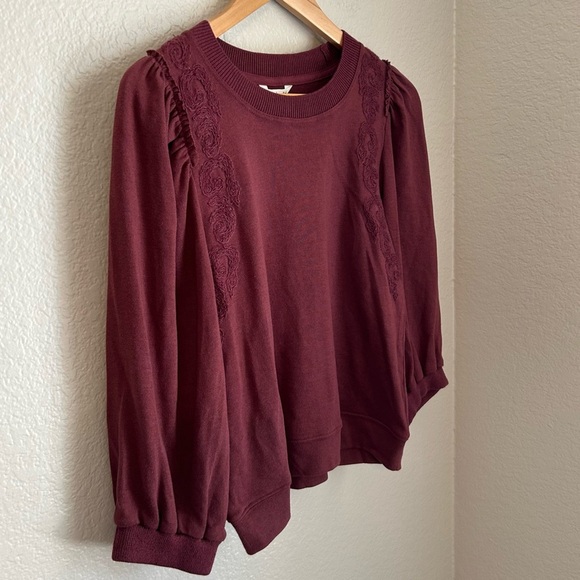 NWT, Splendid Woman’s Beatrice Crew Neck Puff Sleeve Embroidery Pullover, Small - Picture 2 of 7